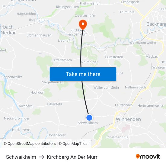 Schwaikheim to Kirchberg An Der Murr map