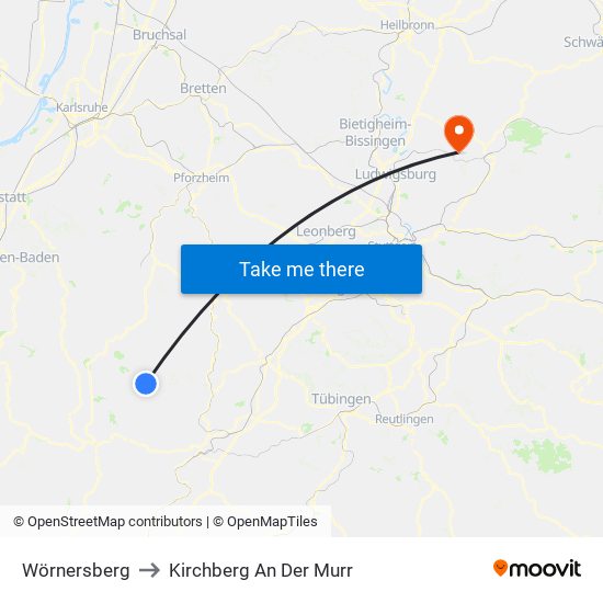 Wörnersberg to Kirchberg An Der Murr map