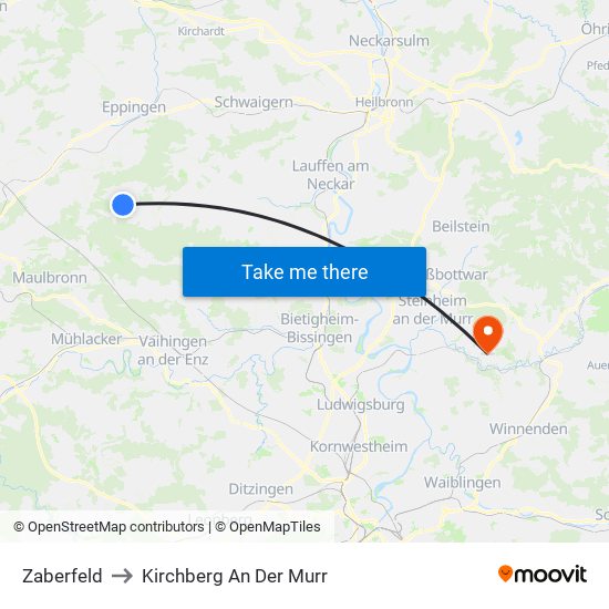 Zaberfeld to Kirchberg An Der Murr map