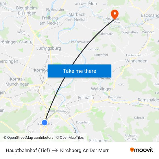 Hauptbahnhof (Tief) to Kirchberg An Der Murr map