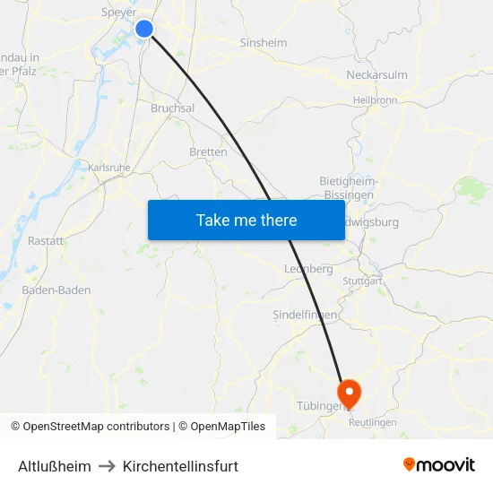 Altlußheim to Kirchentellinsfurt map