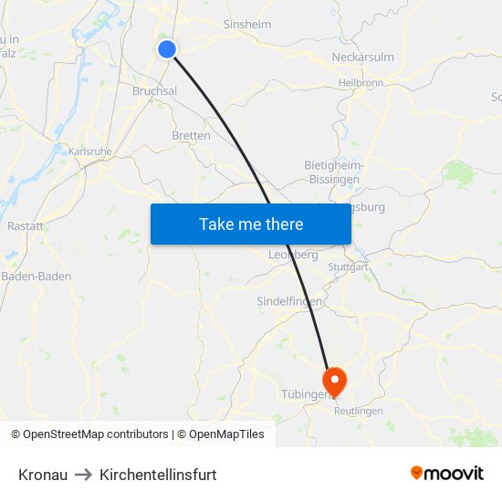 Kronau to Kirchentellinsfurt map