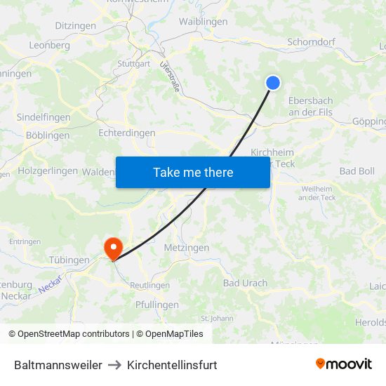 Baltmannsweiler to Kirchentellinsfurt map