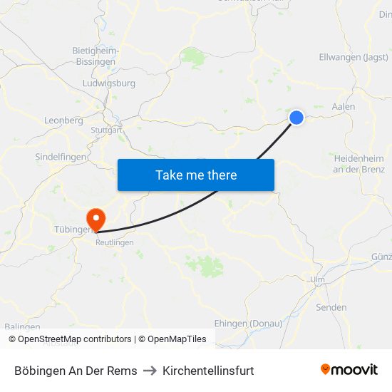 Böbingen An Der Rems to Kirchentellinsfurt map