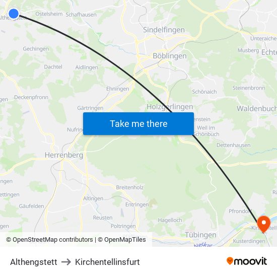 Althengstett to Kirchentellinsfurt map