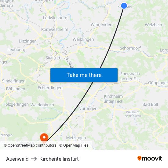 Auenwald to Kirchentellinsfurt map