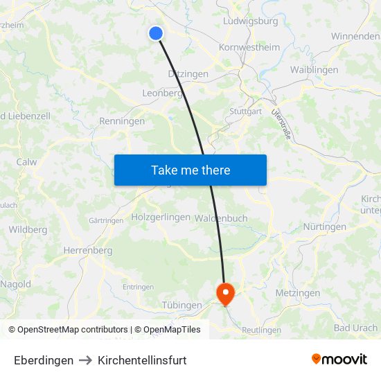 Eberdingen to Kirchentellinsfurt map