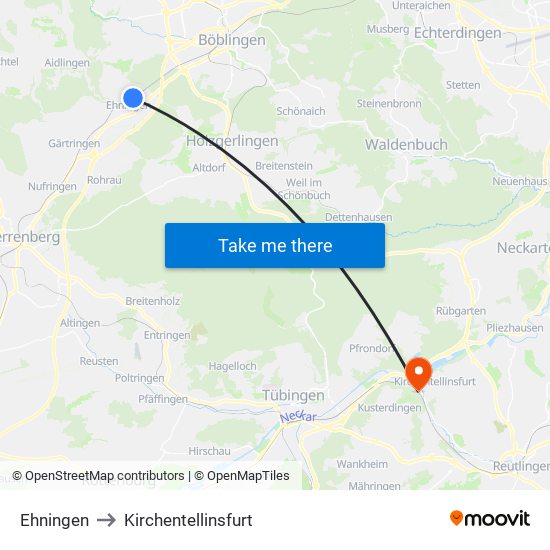 Ehningen to Kirchentellinsfurt map