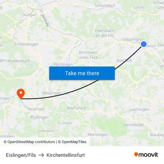 Eislingen/Fils to Kirchentellinsfurt map