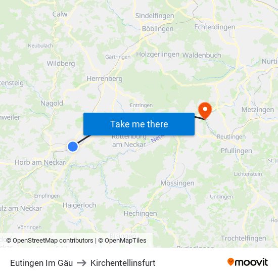 Eutingen Im Gäu to Kirchentellinsfurt map