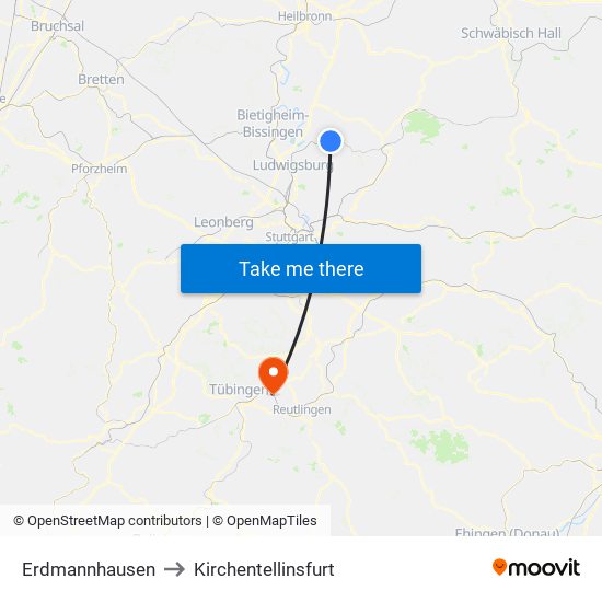 Erdmannhausen to Kirchentellinsfurt map