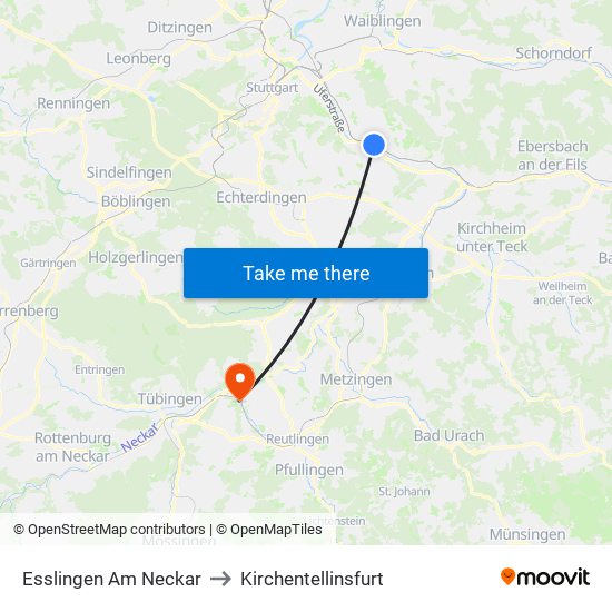 Esslingen Am Neckar to Kirchentellinsfurt map