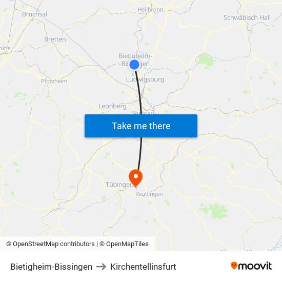 Bietigheim-Bissingen to Kirchentellinsfurt map