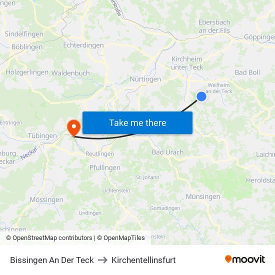 Bissingen An Der Teck to Kirchentellinsfurt map