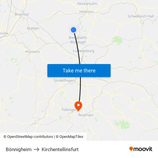 Bönnigheim to Kirchentellinsfurt map