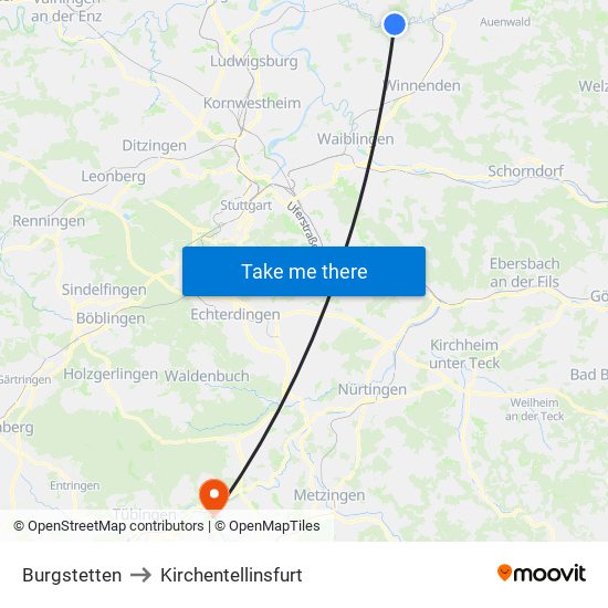 Burgstetten to Kirchentellinsfurt map