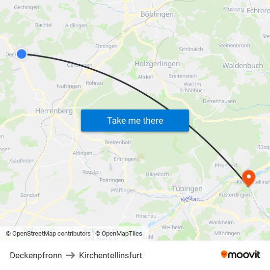 Deckenpfronn to Kirchentellinsfurt map