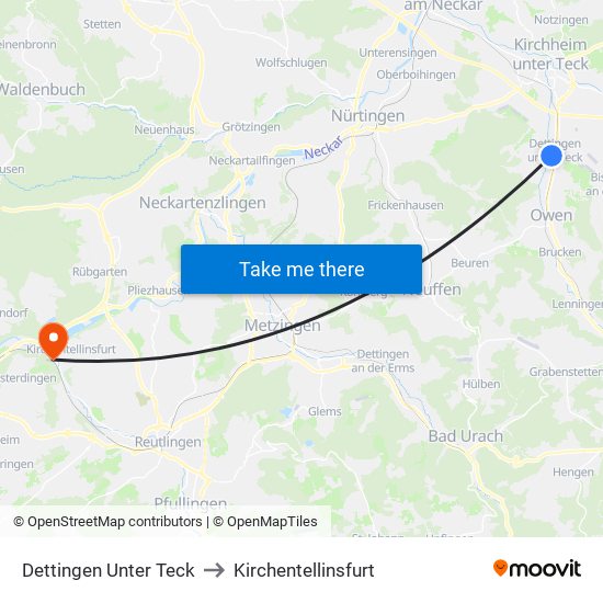 Dettingen Unter Teck to Kirchentellinsfurt map