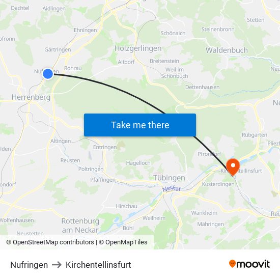 Nufringen to Kirchentellinsfurt map