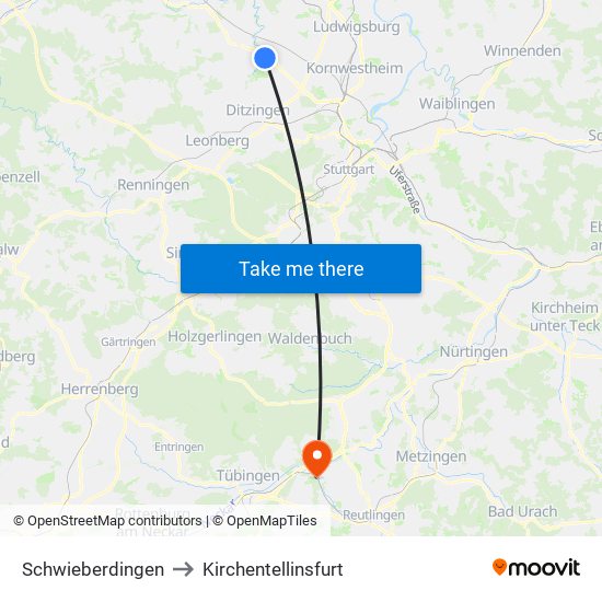 Schwieberdingen to Kirchentellinsfurt map