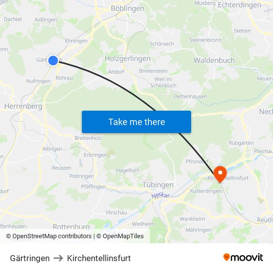 Gärtringen to Kirchentellinsfurt map