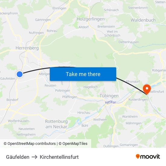 Gäufelden to Kirchentellinsfurt map
