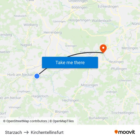 Starzach to Kirchentellinsfurt map