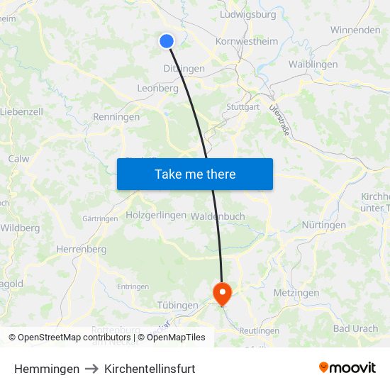 Hemmingen to Kirchentellinsfurt map