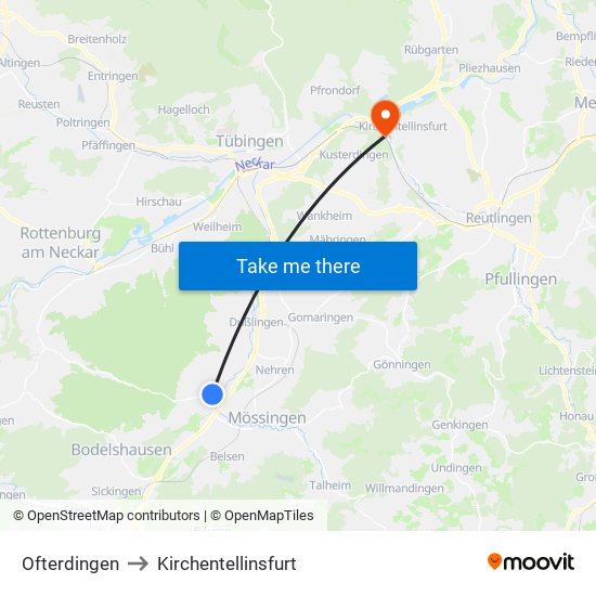 Ofterdingen to Kirchentellinsfurt map