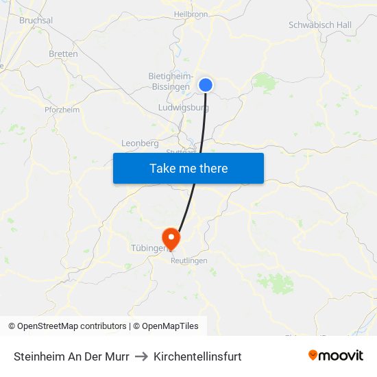 Steinheim An Der Murr to Kirchentellinsfurt map