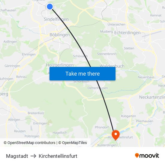 Magstadt to Kirchentellinsfurt map