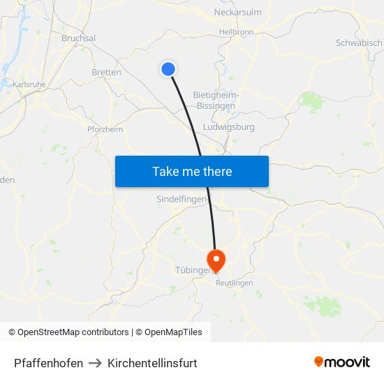 Pfaffenhofen to Kirchentellinsfurt map