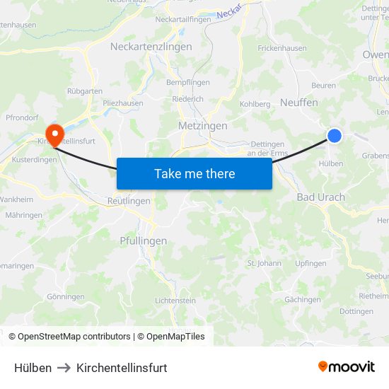 Hülben to Kirchentellinsfurt map