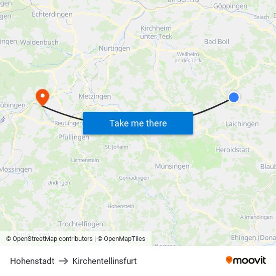 Hohenstadt to Kirchentellinsfurt map