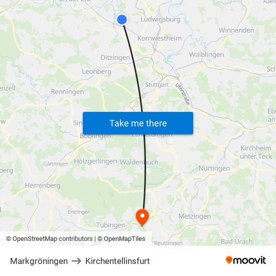 Markgröningen to Kirchentellinsfurt map