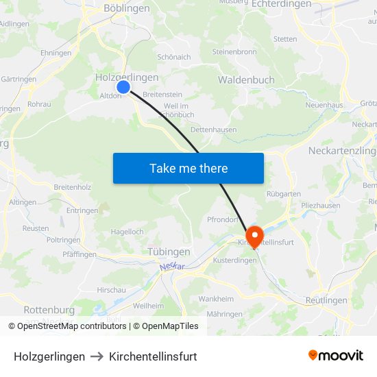 Holzgerlingen to Kirchentellinsfurt map