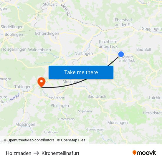 Holzmaden to Kirchentellinsfurt map