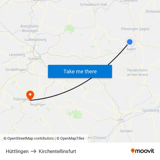 Hüttlingen to Kirchentellinsfurt map
