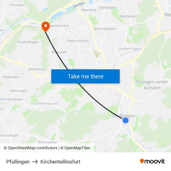 Pfullingen to Kirchentellinsfurt map