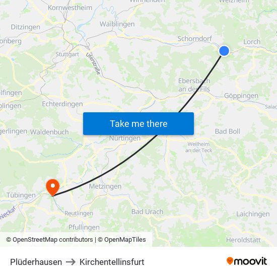 Plüderhausen to Kirchentellinsfurt map