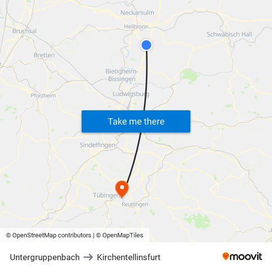 Untergruppenbach to Kirchentellinsfurt map