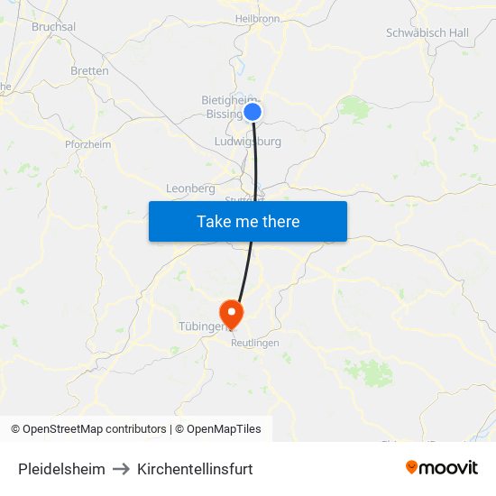 Pleidelsheim to Kirchentellinsfurt map