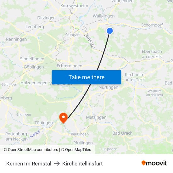 Kernen Im Remstal to Kirchentellinsfurt map