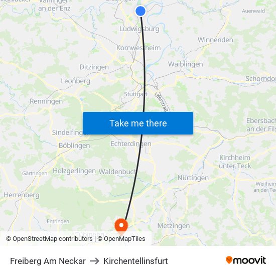 Freiberg Am Neckar to Kirchentellinsfurt map