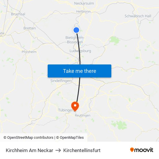 Kirchheim Am Neckar to Kirchentellinsfurt map