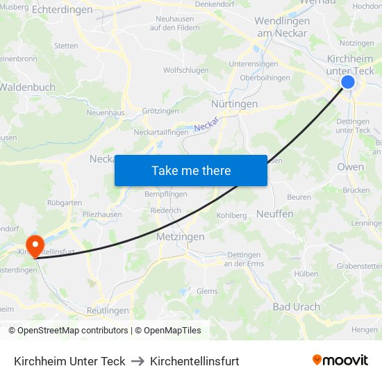 Kirchheim Unter Teck to Kirchentellinsfurt map