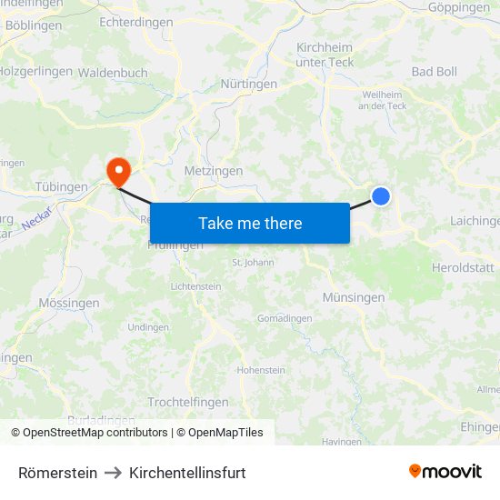 Römerstein to Kirchentellinsfurt map