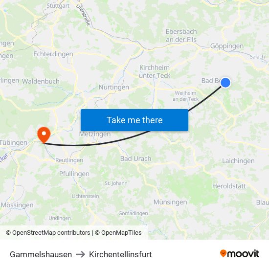 Gammelshausen to Kirchentellinsfurt map