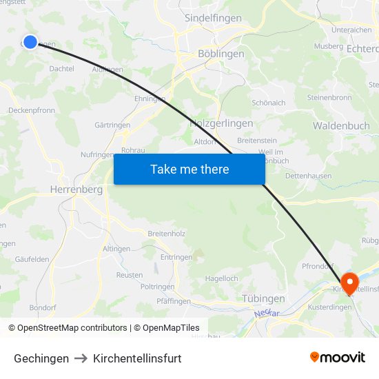 Gechingen to Kirchentellinsfurt map