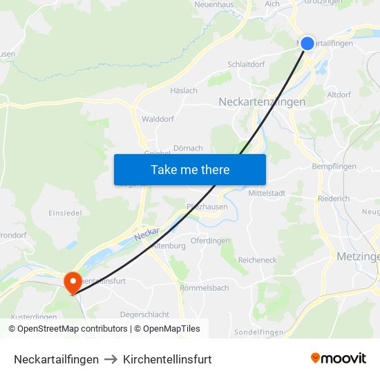 Neckartailfingen to Kirchentellinsfurt map